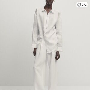 Massimo Dutti White 100%Linen Collared Shirt